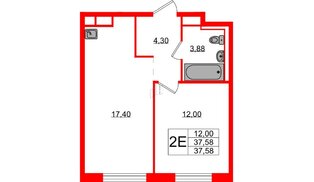 Квартира в ЖК Новые Лаврики, 1 комнатная, 37.58 м², 2 этаж