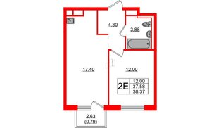 Квартира в ЖК Новые Лаврики, 1 комнатная, 38.37 м², 6 этаж