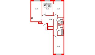 Квартира в ЖК Новые Лаврики, 3 комнатная, 75.92 м², 10 этаж