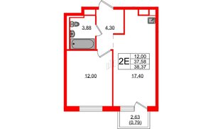 Квартира в ЖК Новые Лаврики, 1 комнатная, 38.37 м², 4 этаж