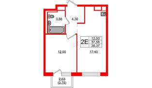 Квартира в ЖК Новые Лаврики, 1 комнатная, 38.37 м², 6 этаж