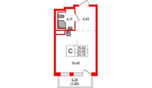 Квартира в ЖК Новые Лаврики, студия, 25.72 м², 3 этаж