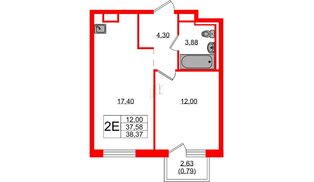 Квартира в ЖК «Новые Лаврики», 1 комнатная, 38.37 м², 9 этаж