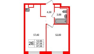 Квартира в ЖК «Новые Лаврики», 1 комнатная, 37.58 м², 12 этаж