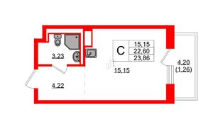 Квартира в ЖК Новые Лаврики, студия, 23.86 м², 5 этаж