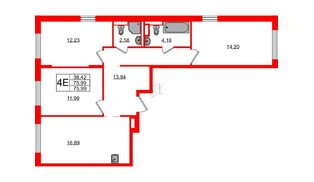 Квартира в ЖК Новые Лаврики, 3 комнатная, 75.99 м², 6 этаж