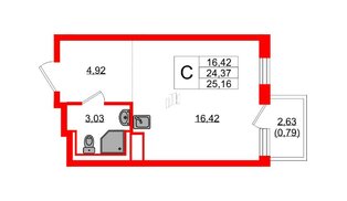 Квартира в ЖК Новые Лаврики, студия, 25.16 м², 7 этаж