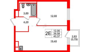 Квартира в ЖК Новые Лаврики, 1 комнатная, 40.37 м², 5 этаж