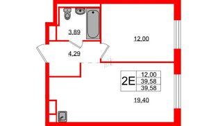Квартира в ЖК Новые Лаврики, 1 комнатная, 39.58 м², 10 этаж