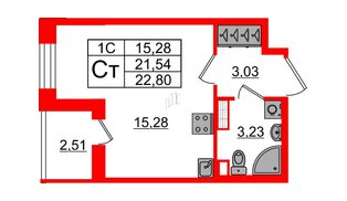 Квартира в ЖК «Парадный ансамбль», студия, 21.54 м², 5 этаж