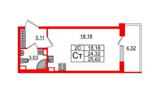 Квартира в ЖК «Парадный ансамбль», студия, 24.32 м², 4 этаж