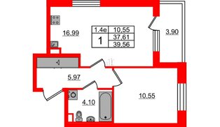 Квартира в ЖК «Парадный ансамбль», 1 комнатная, 37.61 м², 2 этаж