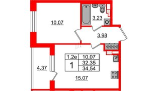 Квартира в ЖК «Парадный ансамбль», 1 комнатная, 32.35 м², 4 этаж