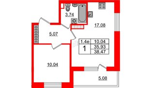 Квартира в ЖК «Парадный ансамбль», 1 комнатная, 35.93 м², 5 этаж