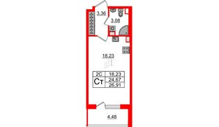 Квартира в ЖК «Парадный ансамбль», студия, 24.67 м², 4 этаж