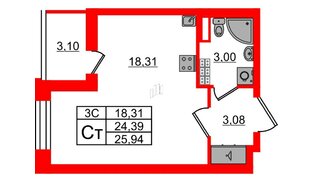 Квартира в ЖК «Парадный ансамбль», студия, 24.39 м², 4 этаж
