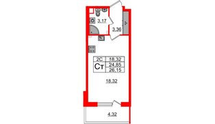 Квартира в ЖК «Парадный ансамбль», студия, 24.85 м², 2 этаж