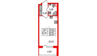Квартира в ЖК «Парадный ансамбль», студия, 24.67 м², 4 этаж