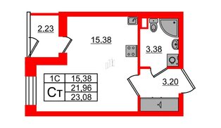 Квартира в ЖК «Парадный ансамбль», студия, 21.96 м², 1 этаж