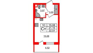 Квартира в ЖК «Парадный ансамбль», студия, 21.15 м², 4 этаж