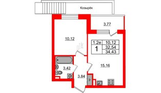 Квартира в ЖК «Парадный ансамбль», 1 комнатная, 32.54 м², 1 этаж
