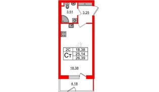 Квартира в ЖК «Парадный ансамбль», студия, 25.14 м², 1 этаж
