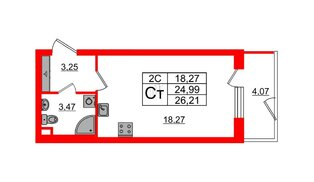 Квартира в ЖК «Парадный ансамбль», студия, 24.99 м², 1 этаж