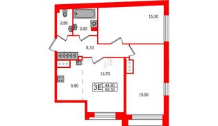 Квартира в ЖК Измайловский, 2 комнатная, 65.3 м², 8 этаж