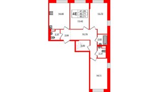 Квартира в ЖК Живи в Рыбацком, 3 комнатная, 80.71 м², 5 этаж