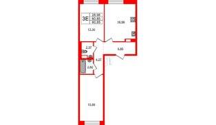 Квартира в ЖК Живи в Рыбацком, 2 комнатная, 60.85 м², 5 этаж