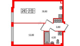 Квартира в ЖК «Измайловский», 1 комнатная, 41 м², 2 этаж