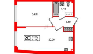 Квартира в ЖК «Измайловский», 1 комнатная, 41.9 м², 3 этаж