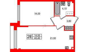 Квартира в ЖК «Измайловский», 1 комнатная, 43.4 м², 8 этаж