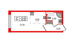 Квартира в ЖК «Измайловский», студия, 22.2 м², 7 этаж