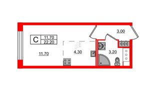 Квартира в ЖК «Измайловский», студия, 22.2 м², 10 этаж