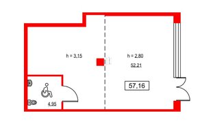 Помещение в ЖК ID Светлановский, 57.16 м², 1 этаж