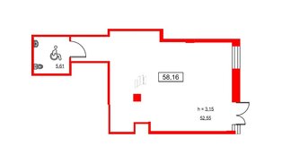 Помещение в ЖК ID Светлановский, 58.16 м², 1 этаж