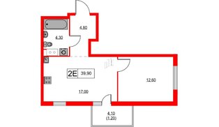 Квартира в ЖК А101 Лаголово, 1 комнатная, 39.9 м², 6 этаж
