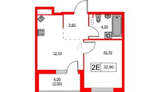Квартира в ЖК А101 Лаголово, 1 комнатная, 32.9 м², 3 этаж
