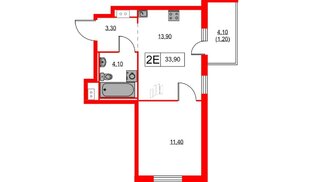 Квартира в ЖК А101 Лаголово, 1 комнатная, 33.9 м², 11 этаж