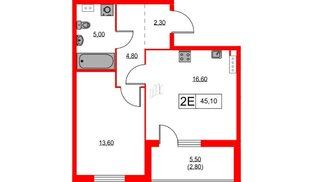 Квартира в ЖК А101 Лаголово, 1 комнатная, 45.1 м², 6 этаж