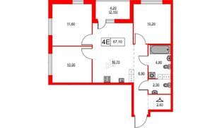 Квартира в ЖК А101 Лаголово, 3 комнатная, 67.1 м², 12 этаж