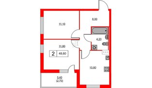 Квартира в ЖК А101 Лаголово, 2 комнатная, 48.6 м², 7 этаж