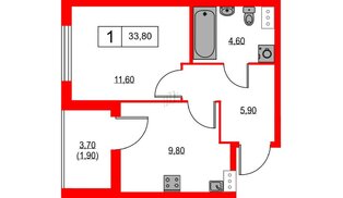 Квартира в ЖК А101 Лаголово, 1 комнатная, 33.8 м², 8 этаж