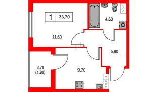 Квартира в ЖК А101 Лаголово, 1 комнатная, 33.7 м², 10 этаж