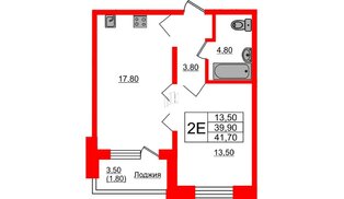 Квартира в ЖК «Сибирь», 1 комнатная, 41.7 м², 13 этаж