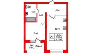 Квартира в ЖК «Сибирь», 1 комнатная, 41.5 м², 7 этаж