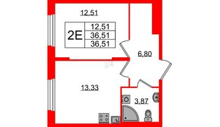 Квартира в ЖК «Аннино Сити», 1 комнатная, 36.51 м², 1 этаж