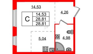 Квартира в ЖК «Аннино Сити», студия, 28.81 м², 1 этаж