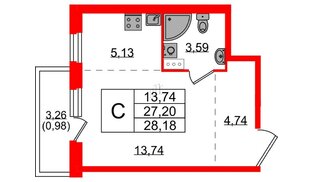 Квартира в ЖК «Аннино Сити», студия, 28.18 м², 4 этаж